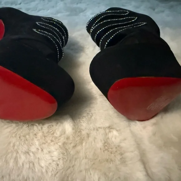 Christian Louboutin Black Heeled Boots with Rhinestone Accents - Picture 6 of 8